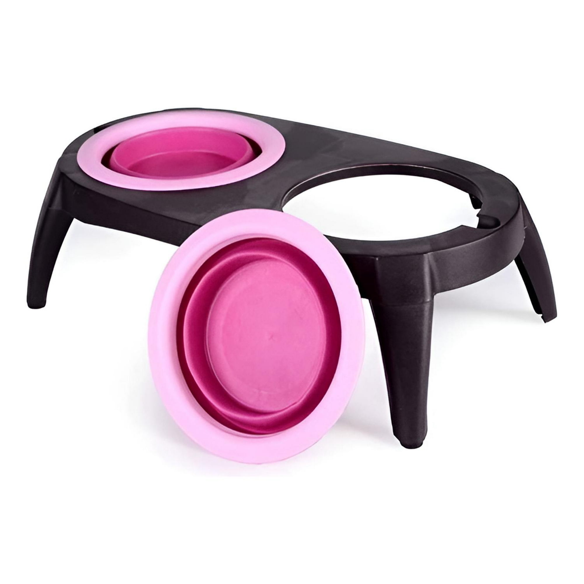 Plato Doble Mascota Plástico Y Silicona Para Perro Y Gato rosa