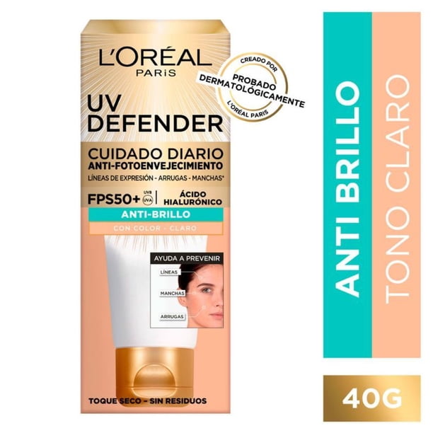 Crema Facial L'oreal Paris Uv Defender Piel Seca Color Claro Fps50