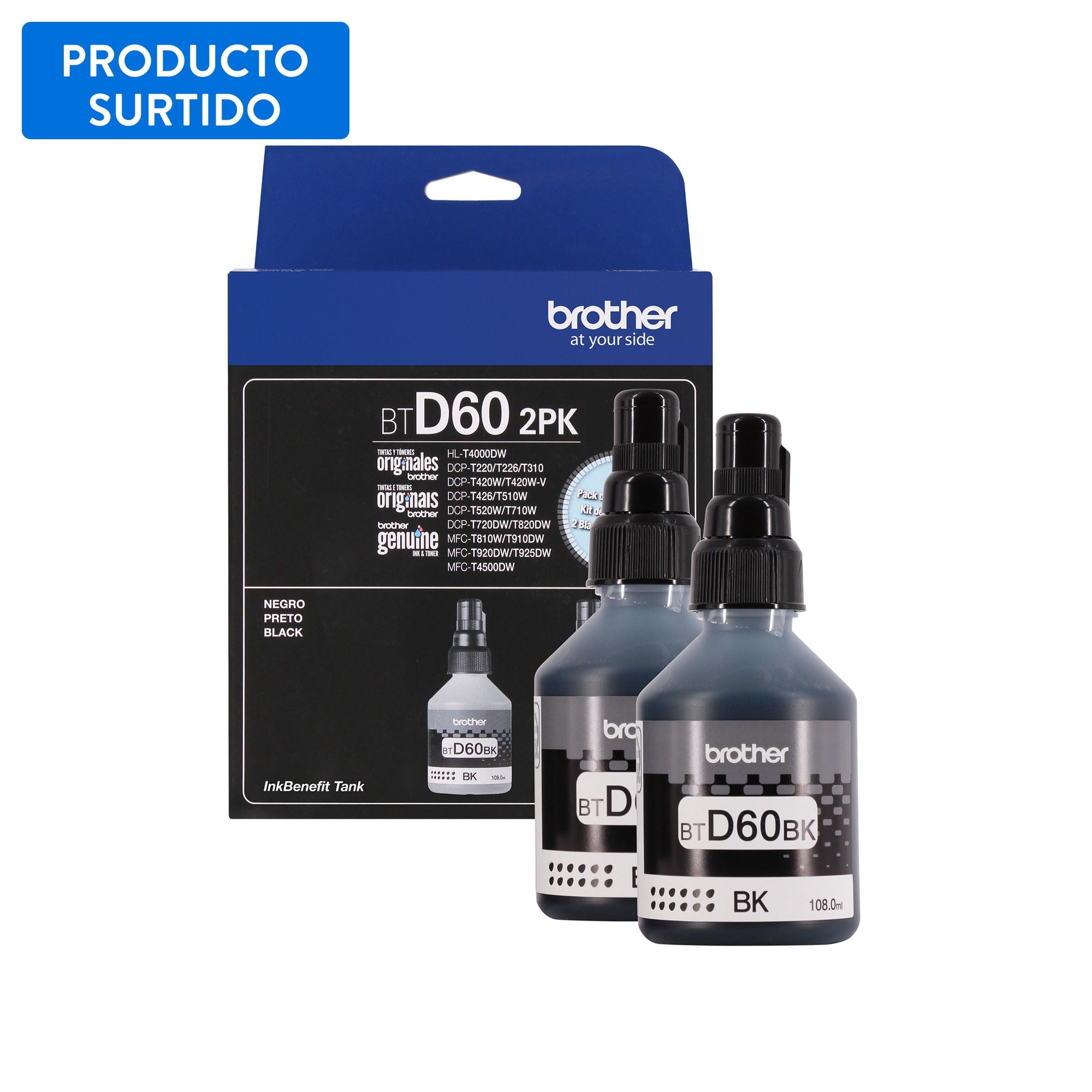 Brother - Tinta Pack 2 Botellas Original Btd60Bk 2Pk Negro