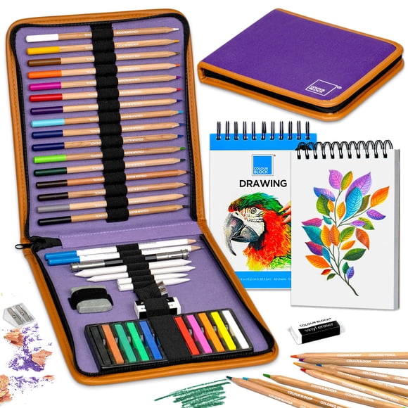 Set De Arte Portátil Para Dibujo De 40 Piezas Con Bloc De 15 X 20 Cm