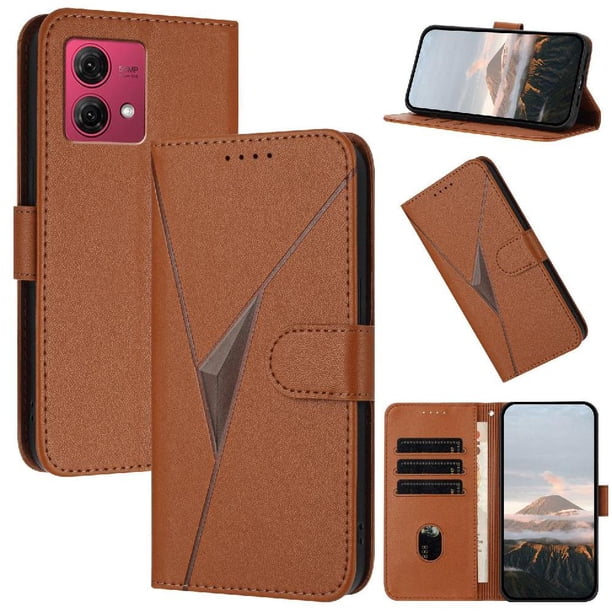 Funda Cartera Fibra de Carbono para Motorola MOTO G84 5G con Soporte y Cierre Magnético Marrón