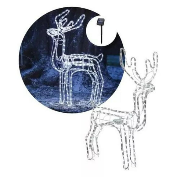 Reno Navideño Luz Led Solar Decorativo 90cm Blanco