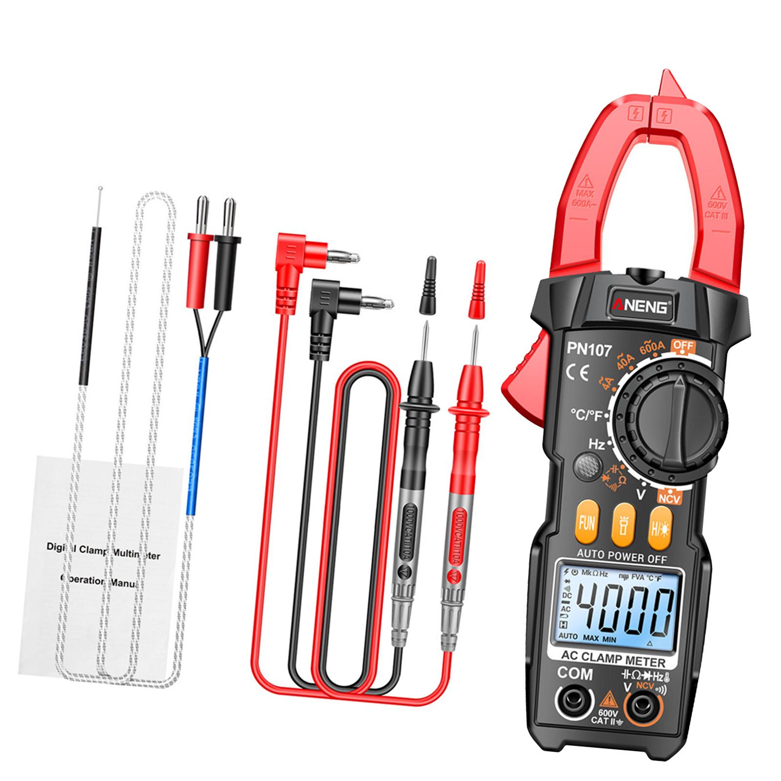 Ioensy - Pinza Amperimétrica Multímetro Portátil Multiprobador Amperímetro Cc Para Vehículos Hogar Rojo