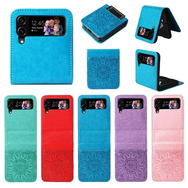 Funda tipo cartera FOXDOCK para Samsung Galaxy Z Flip 4 , diseño girasol en relieve, cuero PU, cierre magnético, soporte y tarjetero
