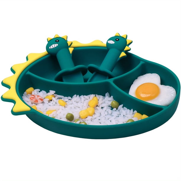 Delightful Silicone Toddler Plates Sets - Suction Plates, Spoon & Fork Set, Self Feeding Training, BPA Free & Microwave/Dishwasher Safe!