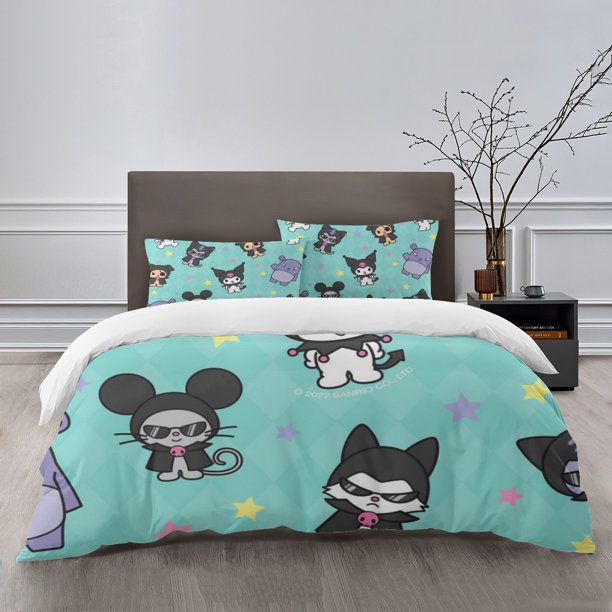 Kuromi Bedding Sets Bed Cartoon Duvet Cover Lightweight 3 Piece Bet Sets for Kids Boys Girls