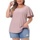 thumbnail image 1 of Agnes Orinda Camiseta de Escuela para Mujer Talla Grande Cuello Redondo Ajuste Suelto Manga con Volantes Verano Hueco Blusas Casuales 2X Rosa, 1 of 6