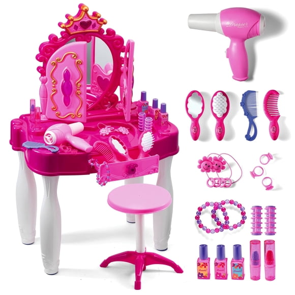 Set de tocador Play22 Pretend Play para niñas con espejo y taburete, 21 unidades