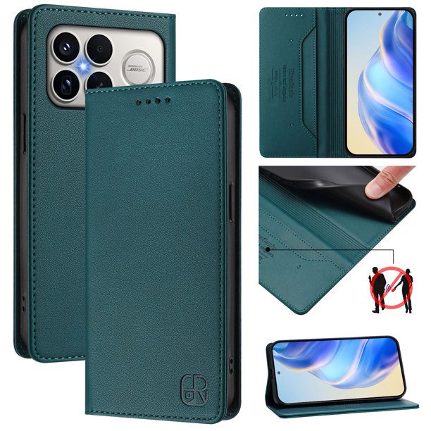 Funda Billetera con Soporte para Xiaomi Poco F8 Ultra Bloqueo RFID Plegable Verde oscuro