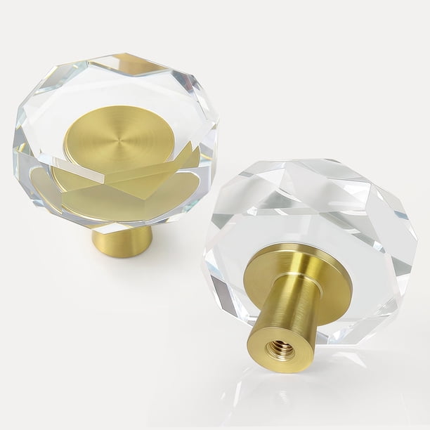 Perillas para gabinete CEYMIO de cristal dorado de 30 mm, jaladeras de vidrio para cajón x4
