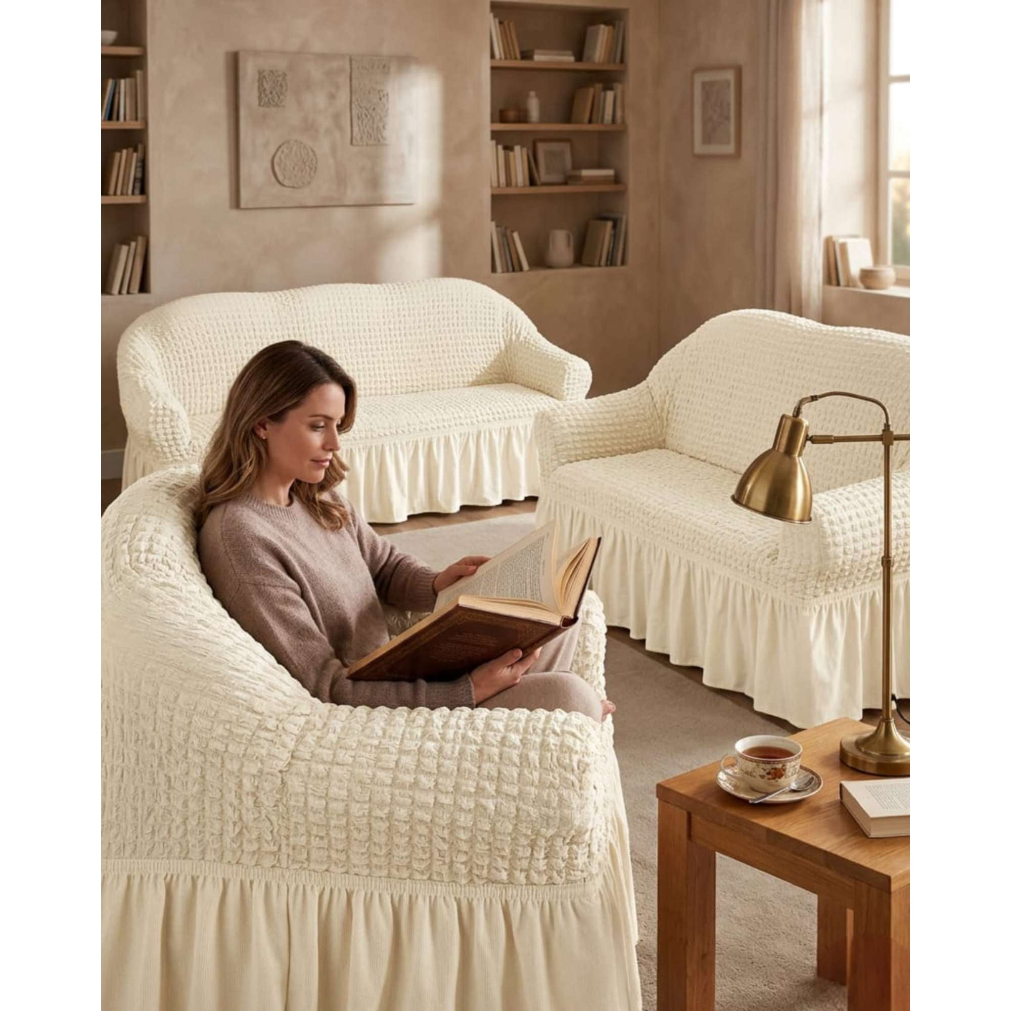 Mylhogar - Juego De Fundas De Sillón Turcas 3+1+1 Elásticas Ajustables