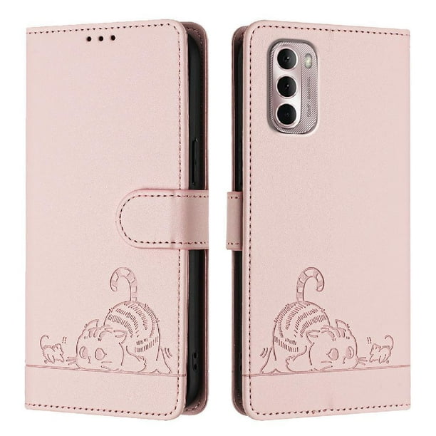 Funda tipo cartera FOXDOCK para Motorola MOTO G Stylus 2022 4G con soporte, ranuras, RFID, diseño de gato