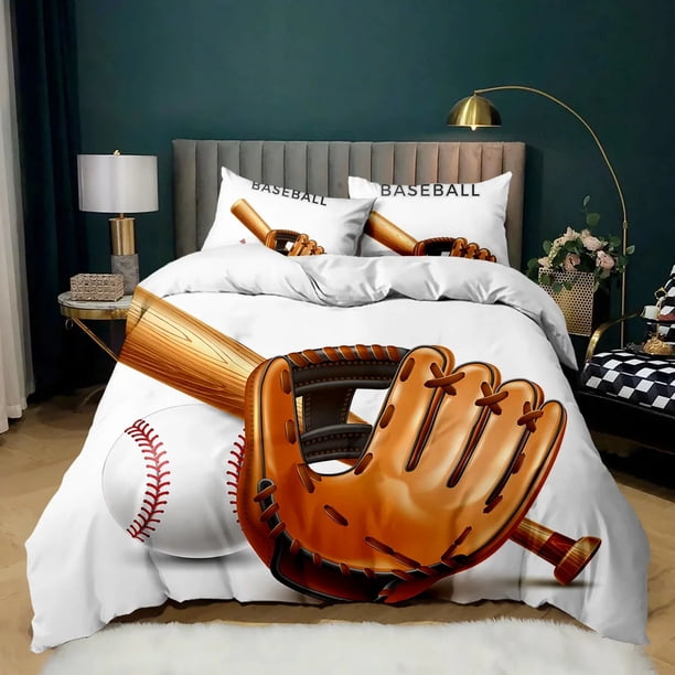 Sports Baseball Bedding Set for Child,Duvet Cover Sets with Queen Size,Boys Sports Quilt Cover Teens Polyester Comforter Cover Bed Sheets