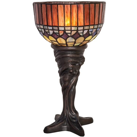 Lámpara de mesa Meyda Tiffany Candice Mini de 15 cm de altura, color ámbar y ciruela