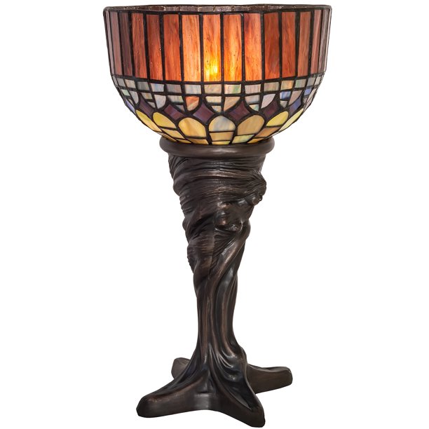 Lámpara de mesa Meyda Tiffany Candice Mini de 15 cm de altura, color ámbar y ciruela