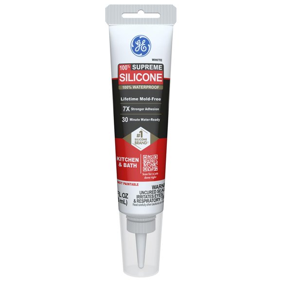 Sellador de silicona GE Supreme para cocina y baño, 80 ml, color blanco