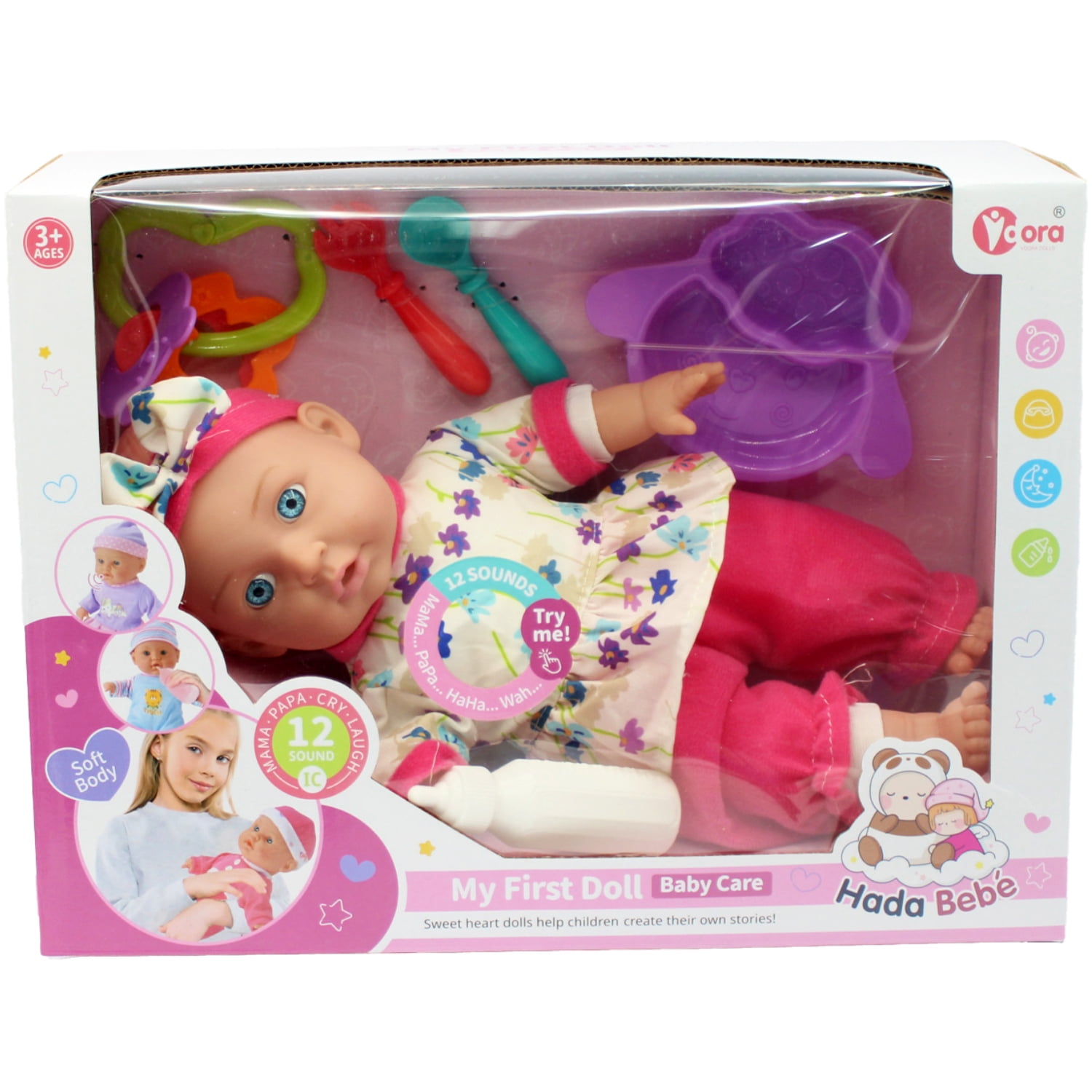 Dora - Muñeca Bebé 35cms Con 12 Sonidos Y Accesorios - Ps