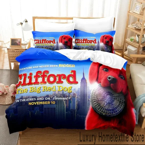 x1482 Bed Sheets Clifford the Big Red Dog Bedding Set Boys Girls Twin Size Duvet Cover Pillowcase Bed boys Adult 3-Piece Bedding Set (1 Duvet Cover + 2 Pillow Shams) nj1482