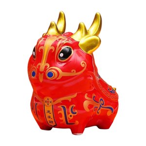 Magideal - Decoración De Tarro De Galletas De Cerámica Con Estatuilla De Dragón Del Año Nuevo Chino 2024 , Rojo