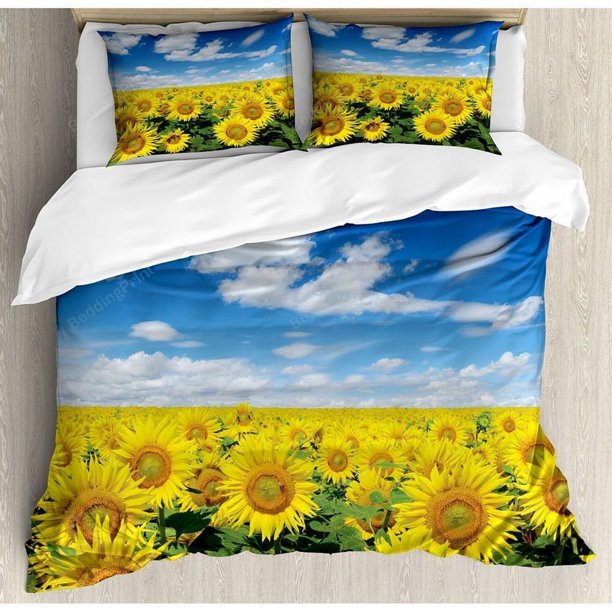 Sunflower Fieldding Quilt Duvet Cover Set Kids Bedding Comforter Cover3-Piece Bedding Set