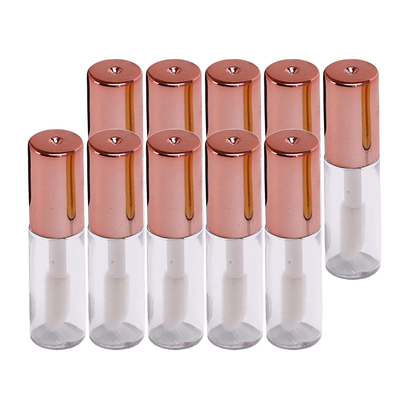Magideal - 10 Tubos De Brillo Labial, Envases De Brillo Labial Con Tapa Y Pincel, Tubos Transparentes De Aceite Labial, Envases De Bálsamo Labial, Tubos Para Mujeres Y Oro Rosa