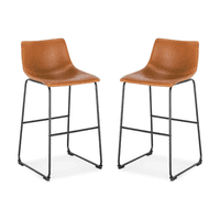 Habita2 Chile - Pack 2 Taburetes Leah Asiento De Cuero 65Cm Alta Calidad Base Matalica