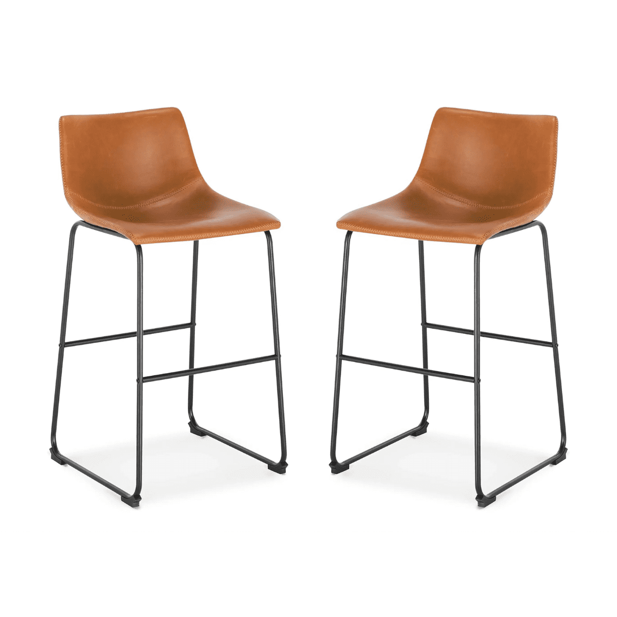 Habita2 Chile - Pack 2 Taburetes Leah Asiento De Cuero 65cm Alta Calidad Base Matalica