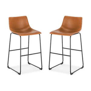 Habita2 Chile - Pack 2 Taburetes Leah Asiento De Cuero 65Cm Alta Calidad Base Matalica
