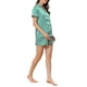 thumbnail image 4 of INSPIRE CHIC Conjunto de Pijama de Satén para Mujer Camisa de Manga Corta con Botones y Pantalones Cortos con Cuello en V y Estampado de Rayas Ropa de Dormir S Verde Claro, 4 of 6