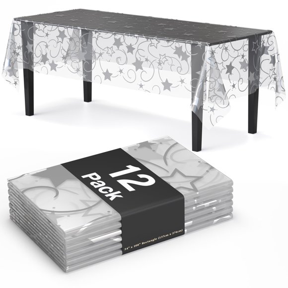 Exquisite Mantel Rectangular Plateado con Estrellas 54" x 108" - Pack de 48