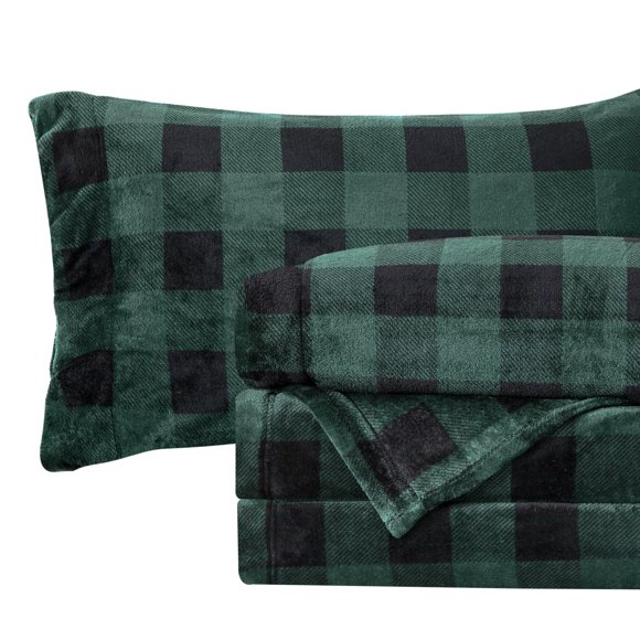 Juego de sábanas Elegant Comfort de franela de terciopelo, color verde búfalo