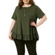 thumbnail image 1 of Blusas con Volantes y Mangas Cortas con Botones en el Cuello en V para Mujer de Talla Grande de Agnes Orinda, Talla 1X, Verde Militar, 1 of 6