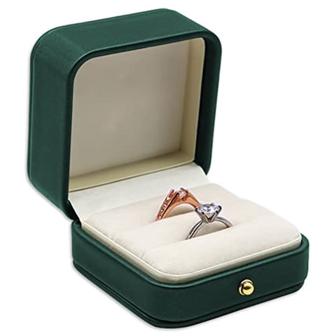 Xusx111 - Caja De Anillo Caja De Compromiso De Boda Verde, Cuadrado Cuero Joyería Anillo Portador De La Caja, Premium Hermosa Vintage Doble Ranuras Caja De Anillo Para La Propuesta, Ceremonia, Anivers