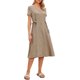thumbnail image 2 of INSPIRE CHIC Vestido Casual de Verano para Mujer con Botones, Cuello en V, Manga Corta, Trabajo, Línea A, Vestido Midi M Caqui, 2 of 6