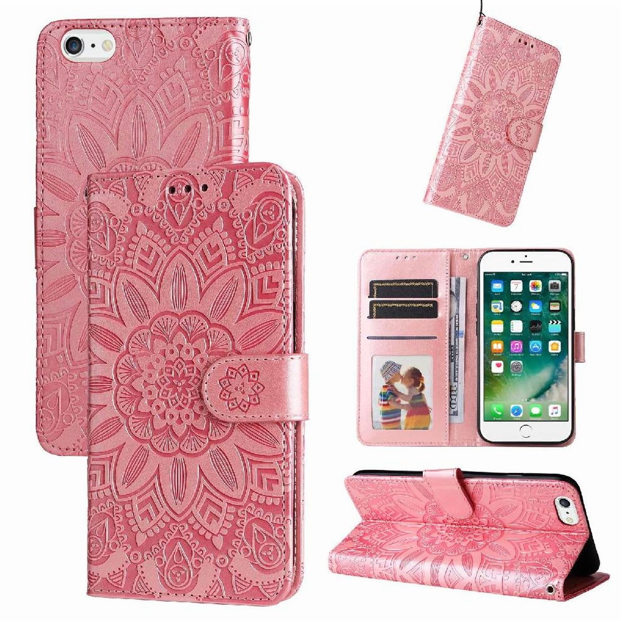 Funda Tipo Cartera Foxdock Para Iphone 6 Plus , Diseño Girasol En Relieve, Cuero Pu, Cierre Magnético, Soporte Y Tarjetero