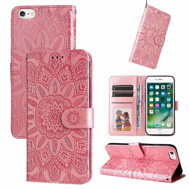 Funda tipo cartera FOXDOCK para iPhone 6 Plus , diseño girasol en relieve, cuero PU, cierre magnético, soporte y tarjetero