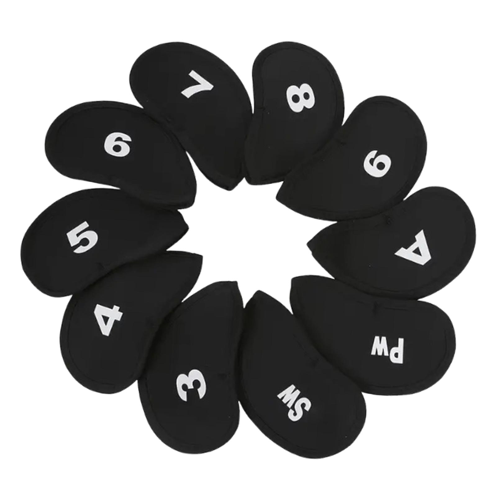 Magideal - 10 Fundas Protectoras Para Cabezas De Hierro De Golf, Regalos Para Golfistas Profesionales, Fundas Universales Para Cabezas De Palos De Golf Para Depo Negro