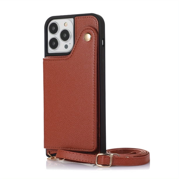 Crossbody Strap Shockproof Phone Bag And Wallet With Mirror Black Artificial Leather With Silver Detail Snap Phone Case Fit For IPhone 14 Promax 13 12 Pro Max