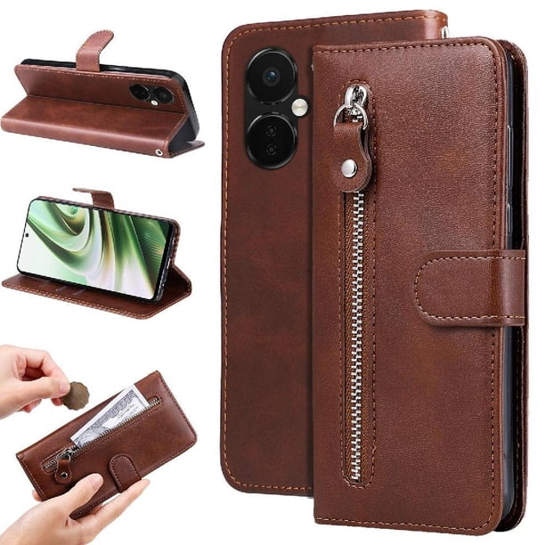 Funda con Cremallera para OnePlus Nord CE 3, Carcasa Cartera de Cuero PU con Soporte y Tarjetero