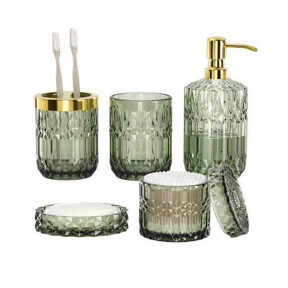Juego de accesorios de baño Towoaafu Green Glass, 5 piezas