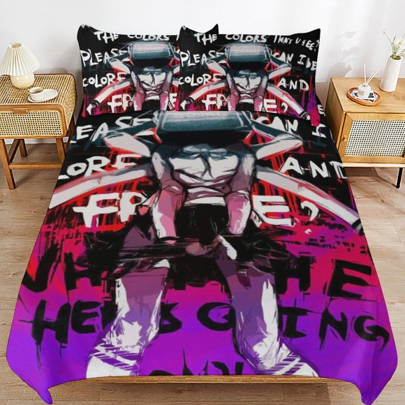 Skibidi Toilet Bedding Set Duvet Cover Comfortable and Lightweight Cartoon Bedding 3 Piece Bed Set