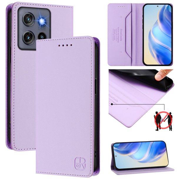 Funda Billetera con Soporte para Motorola Edge 50 Neo 5G Bloqueo RFID Plegable Morado claro