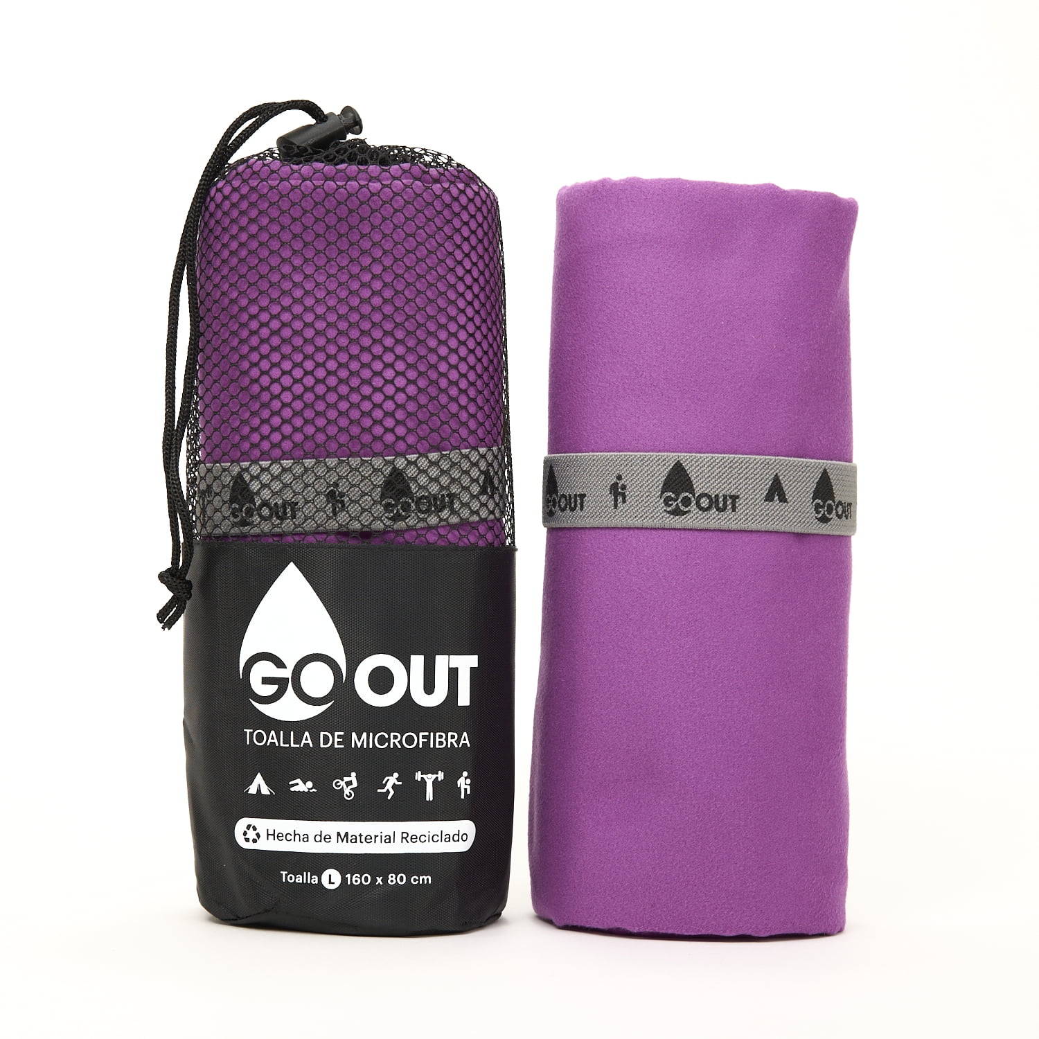 Go Out Toallas Microfibra - Toalla De Microfibra 100% Material Reciclado, Tamaño L Morada