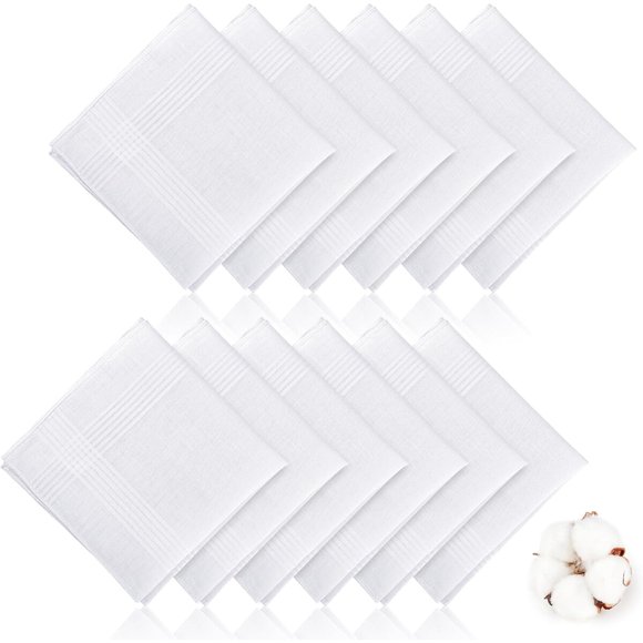 Pañuelo para hombre PEASUG de algodón 100 %, 15 x 15 pulgadas, blanco, paquete de 12