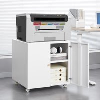 M&Ms - White Mobile Metal Printer Stand With Storage, Printer Table With Door & Adjustable Shelf, Rolling File Cabinet For Home Office