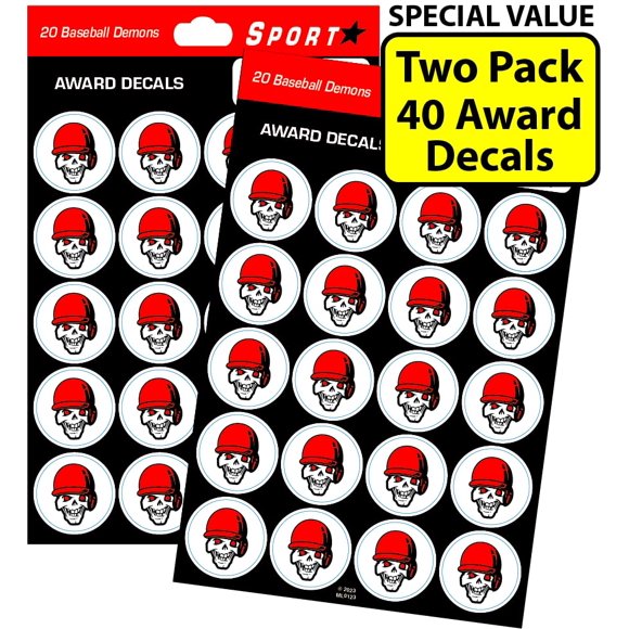 Pegatinas de premio SportStar 2,5 cm (40 unidades) Demonio de Béisbol para cascos