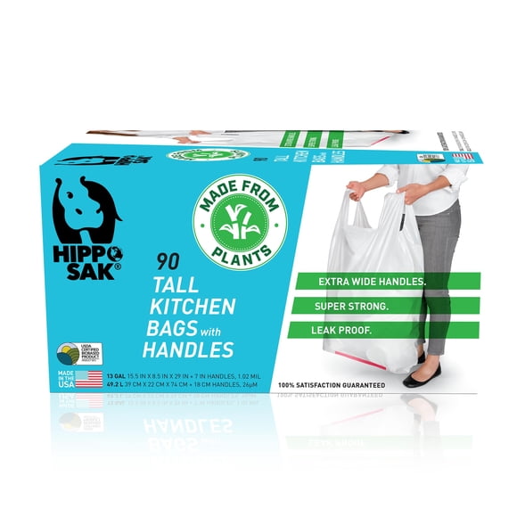 Bolsas de basura Hippo Sak a base de plantas, 13 galones (90 unidades)