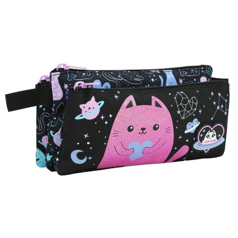 Estuche Infantil Triple Celerio Space Cat Negro Head