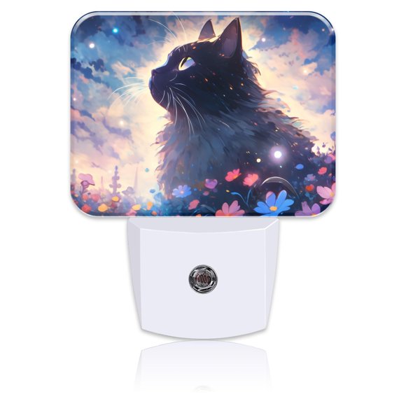 Luz nocturna Uiaoiais Gato en flores LED con sensor crepuscular