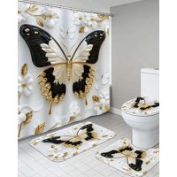 Mylhogar - Juego 5 Piezas Con Cortina De Baño De Tela Poliéster Y Forro De Ducha De Plástico